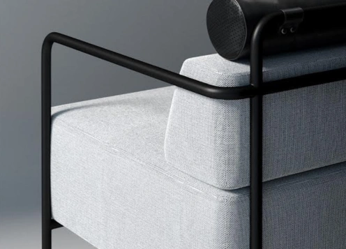 A stylish modern chair with a sturdy black metal frame, representing a fusion of style and comfort.
