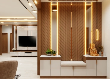 A modern living room with a wooden accent wall and a television, perfect for stylish living space.
