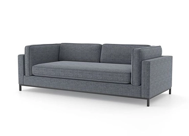 The gray couch showcases a stylish and contemporary design with its sleek black legs and arms.